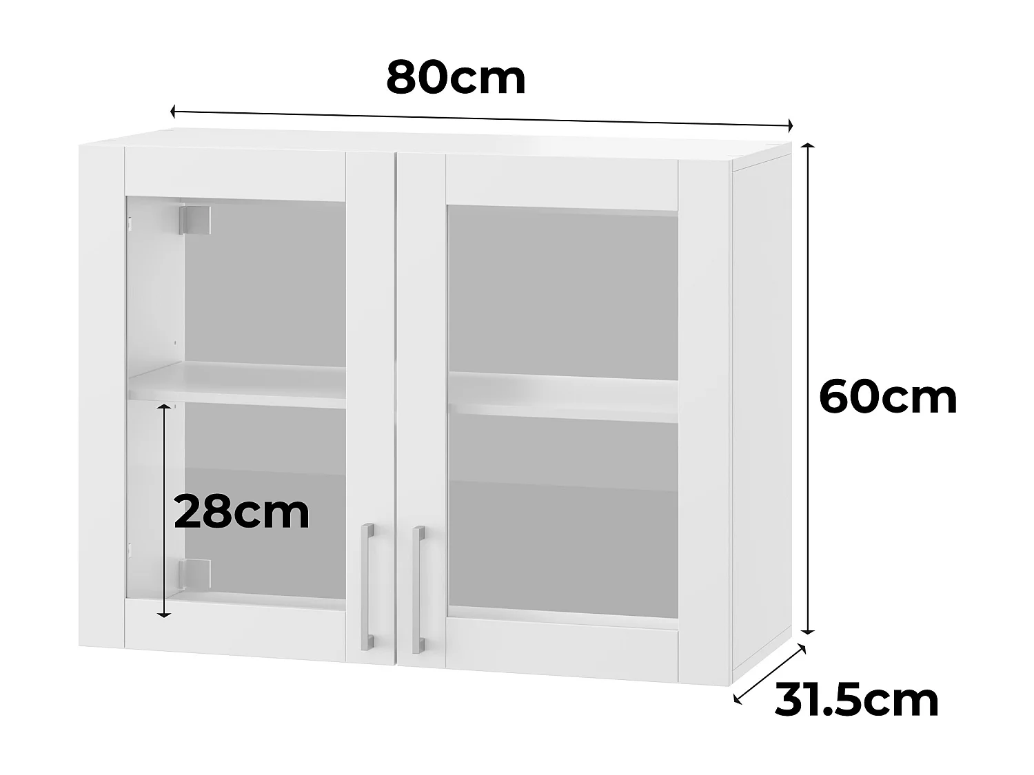 Armoire Murale de Cuisine avec 2 Portes en Verre, Module de cuisine Suspendu avec Étagère réglable, 80 x 31.5 x 60cm, Blanc