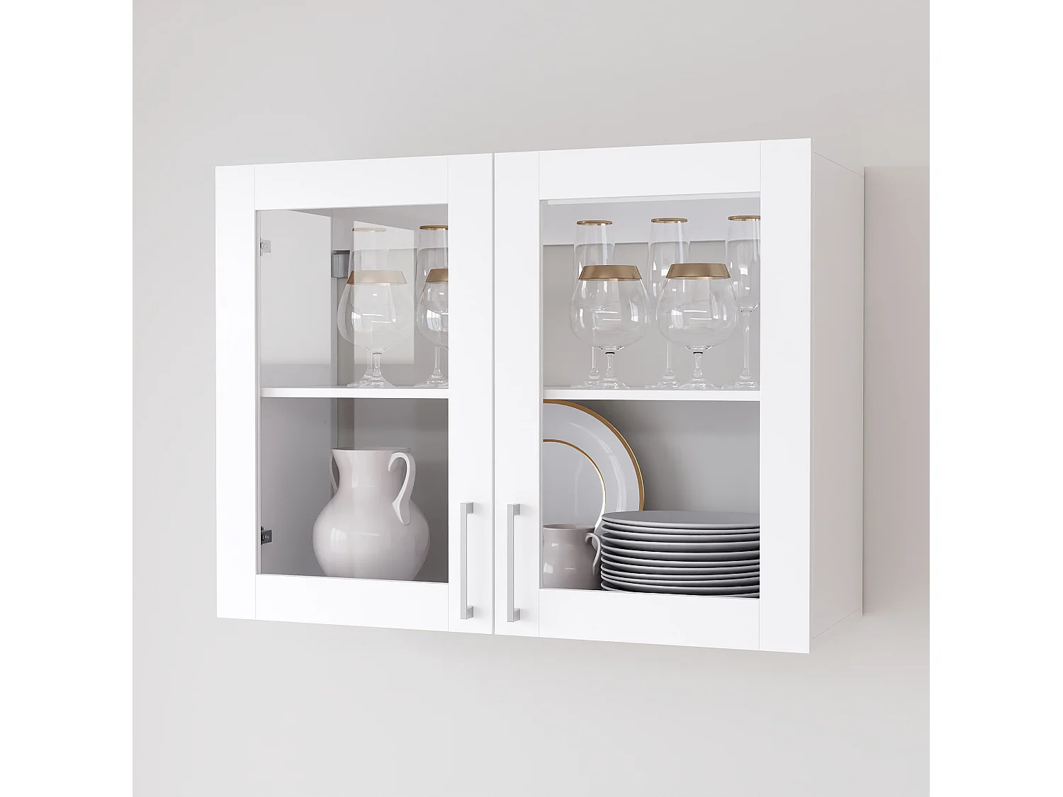 Armoire Murale de Cuisine avec 2 Portes en Verre, Élément haut de cuisine avec Étagère réglable, 80 x 31.5 x 60cm, Blanc