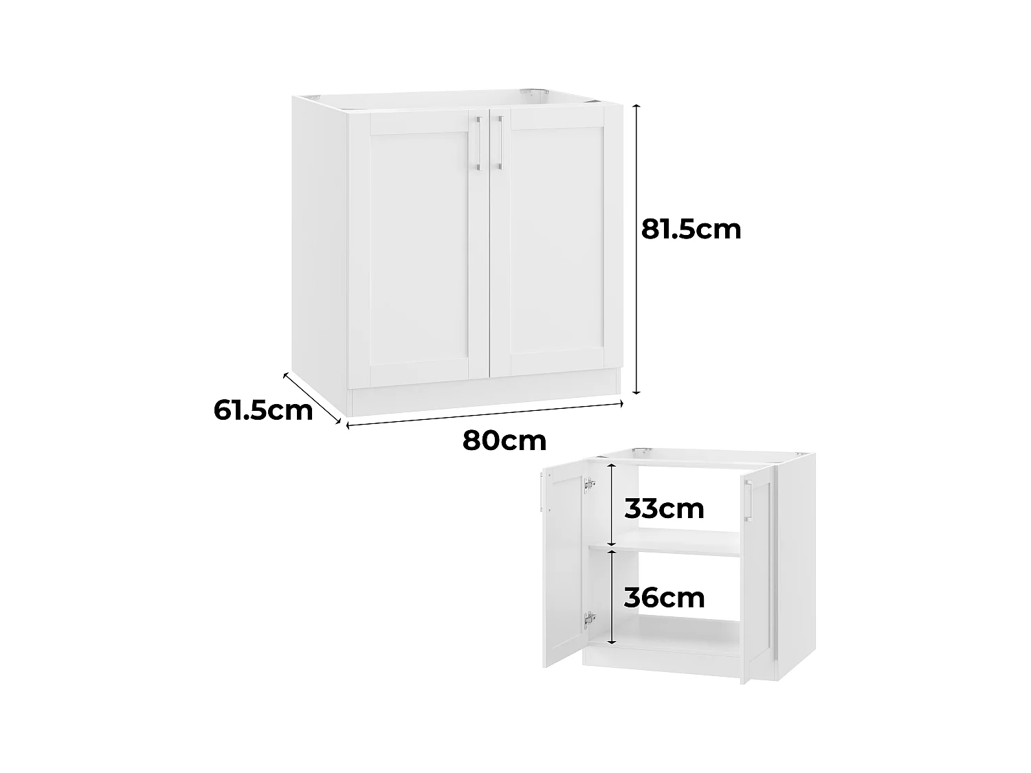Élément Bas de Cuisine avec 2 portes sans Plan de Travail, Meuble de Cuisine Modulaire avec Étagère réglable, 80x61.5x81.5cm, Blanc
