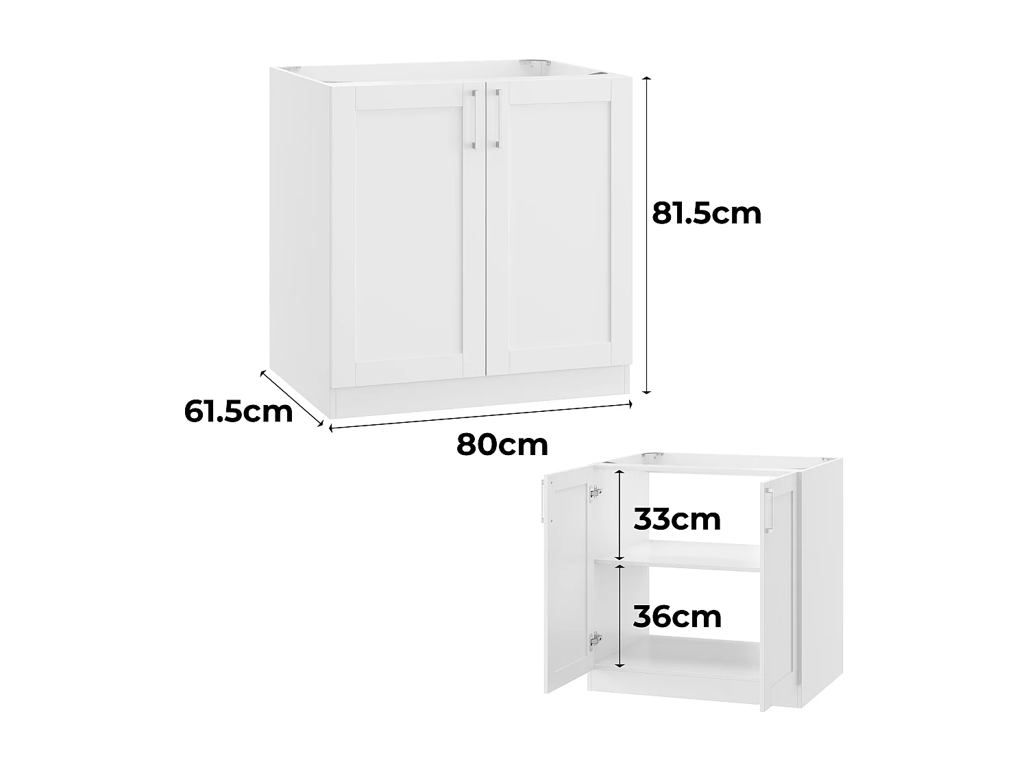 Élément Bas de Cuisine avec 2 portes sans Plan de Travail, Meuble de Cuisine Modulaire avec Étagère réglable, 80x61.5x81.5cm, Blanc