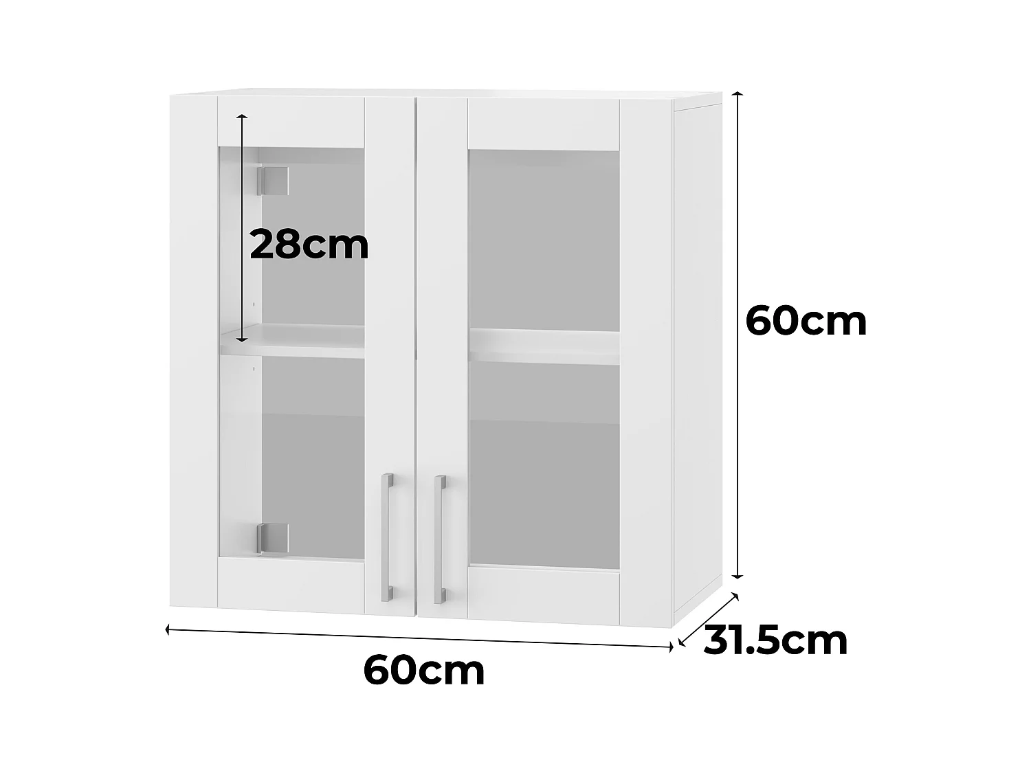 Armoire Murale de Cuisine avec 2 Portes en Verre, Module de cuisine Suspendu avec Étagère réglable, 60 x 31.5 x 60cm, Blanc