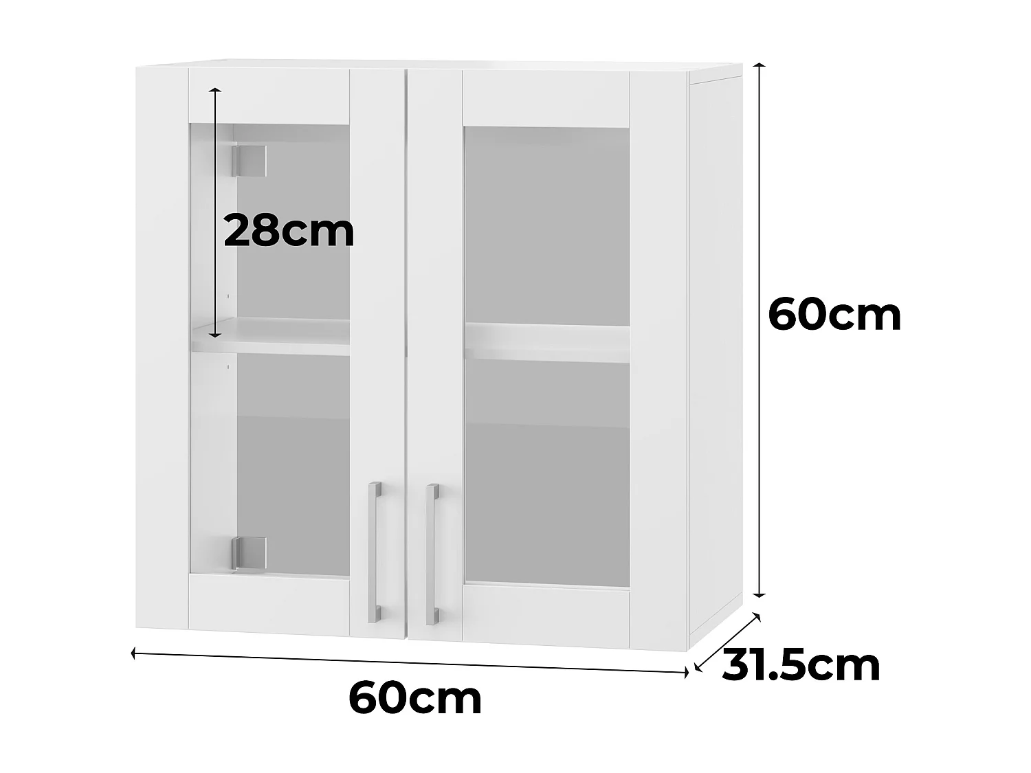 Armoire Murale de Cuisine avec 2 Portes en Verre, Module de cuisine Suspendu avec Étagère réglable, 60 x 31.5 x 60cm, Blanc