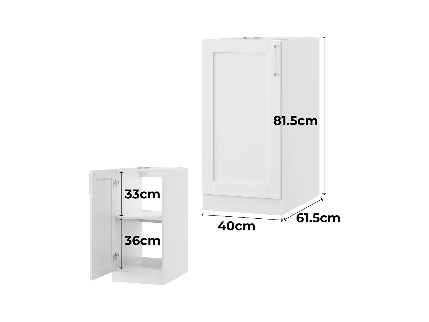 Élément Bas de Cuisine avec 1 porte sans Plan de Travail, Meuble de Cuisine Modulaire avec Étagère réglable, 40x61.5x81.5cm, Blanc