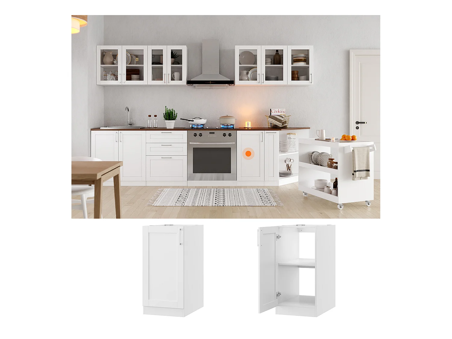 Élément Bas de Cuisine avec 1 porte sans Plan de Travail, Meuble de Cuisine Modulaire avec Étagère réglable, 40x61.5x81.5cm, Blanc