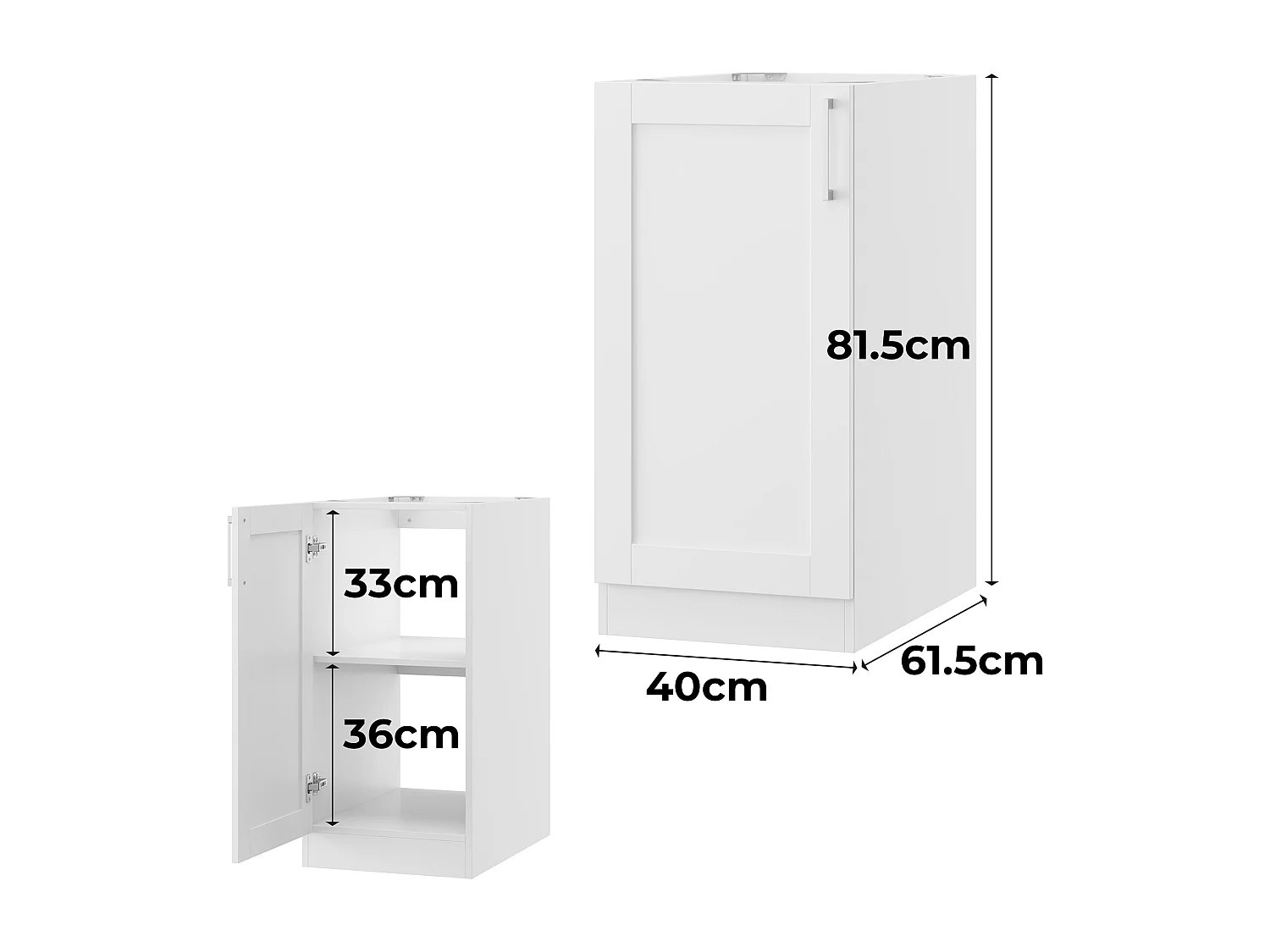 Élément Bas de Cuisine avec 1 porte sans Plan de Travail, Meuble de Cuisine Modulaire avec Étagère réglable, 40x61.5x81.5cm, Blanc