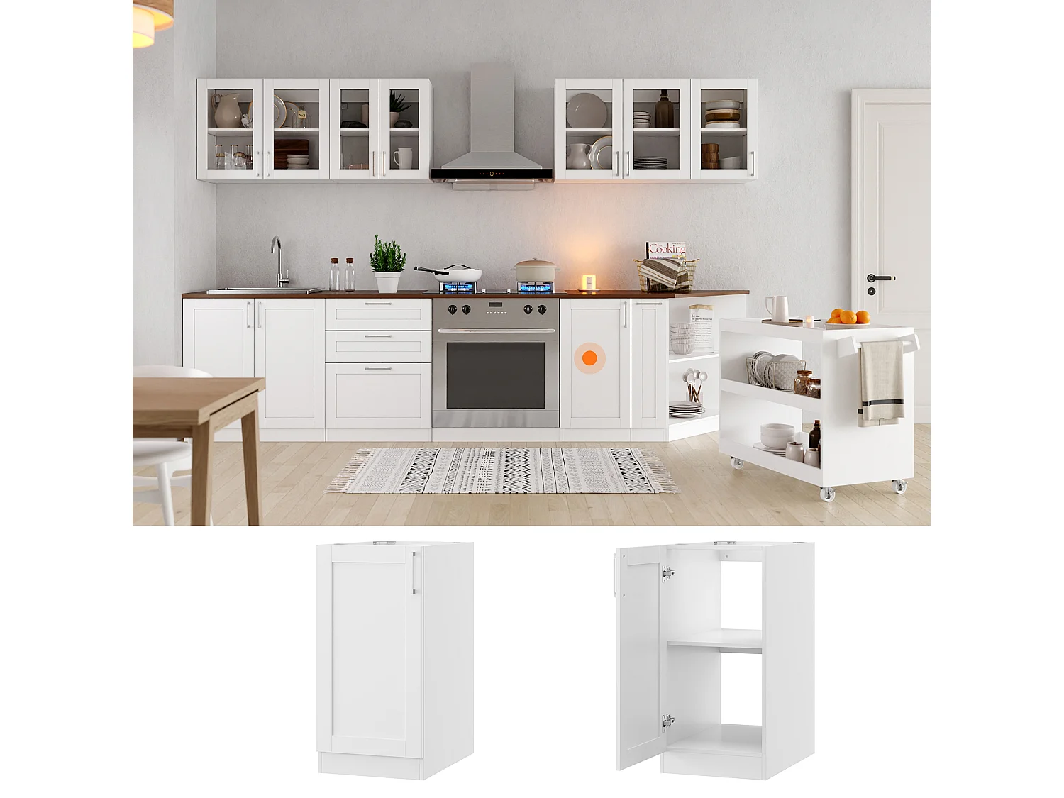 Élément Bas de Cuisine avec 1 porte sans Plan de Travail, Meuble de Cuisine Modulaire avec Étagère réglable, 40x61.5x81.5cm, Blanc