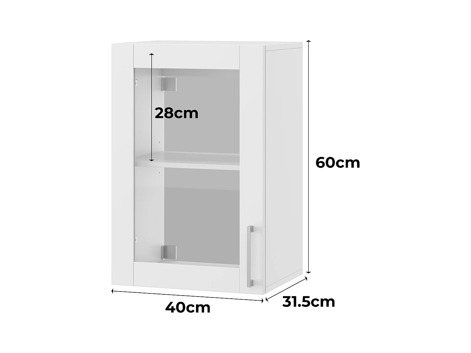 Armoire Murale de Cuisine avec 1 Porte en Verre, Module de cuisine Suspendu avec Étagère réglable, 40 x 31.5 x 60cm, Blanc