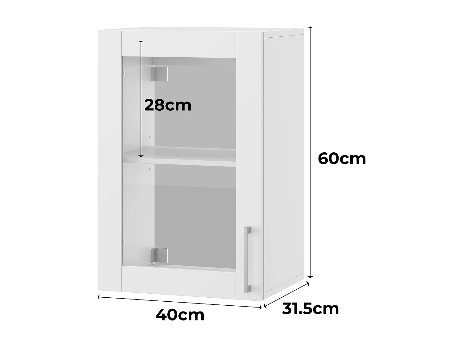 Armoire Murale de Cuisine avec 1 Porte en Verre, Module de cuisine Suspendu avec Étagère réglable, 40 x 31.5 x 60cm, Blanc
