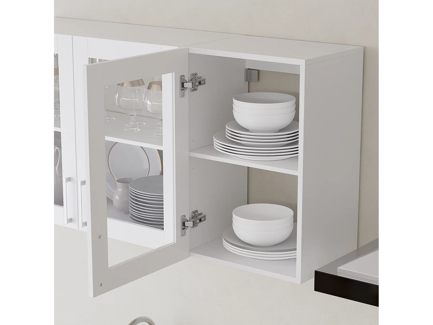 Armoire Murale de Cuisine avec 1 Porte en Verre, Élément haut de cuisine  avec Étagère réglable, 40 x 31.5 x 60cm, Blanc