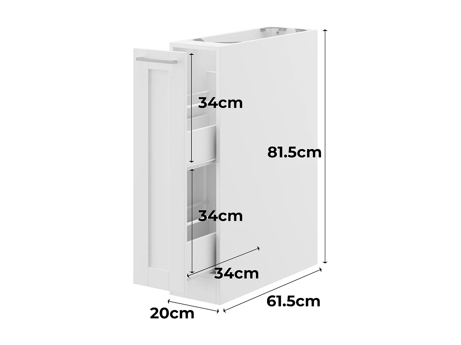 Élément Bas de Cuisine - Meuble de Cuisine Modulaire avec 1 Tiroir avec Poignée Agentée, 20 x 61.5 x 81.5cm, Blanc