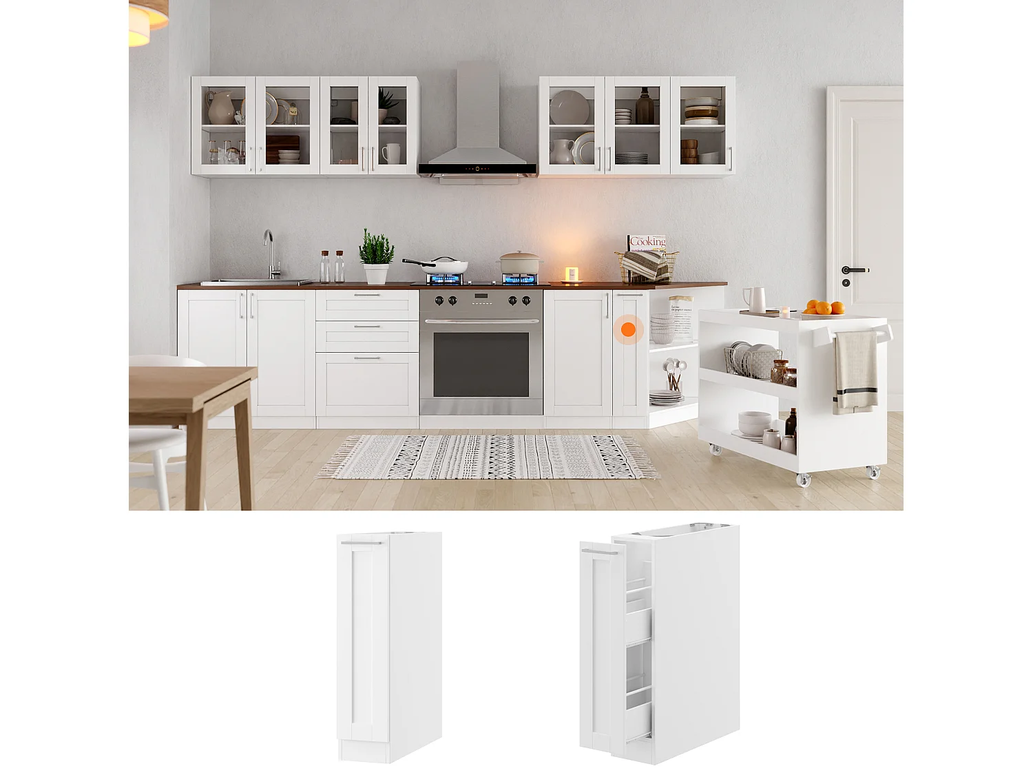 Élément Bas de Cuisine - Meuble de Cuisine Modulaire avec 1 Tiroir avec Poignée Agentée, 20 x 61.5 x 81.5cm, Blanc