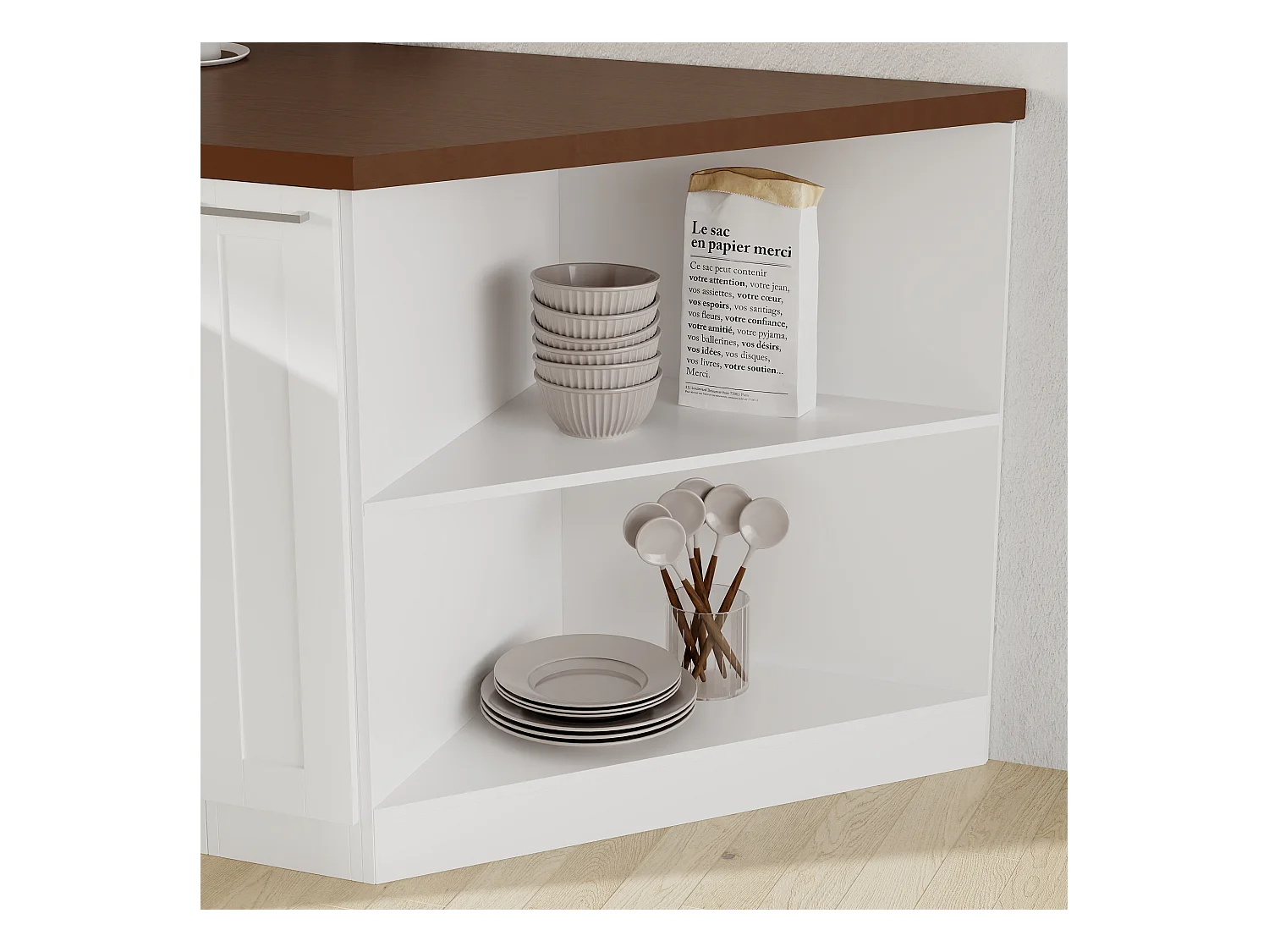 Élément Bas de Cuisine Meuble de Cuisine Modulaire avec Étagères, 60 x 60 x 81.5 cm, Blanc