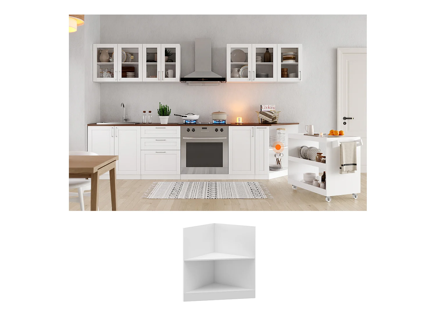 Élément Bas de Cuisine Meuble de Cuisine Modulaire avec Étagères, 60 x 60 x 81.5 cm, Blanc