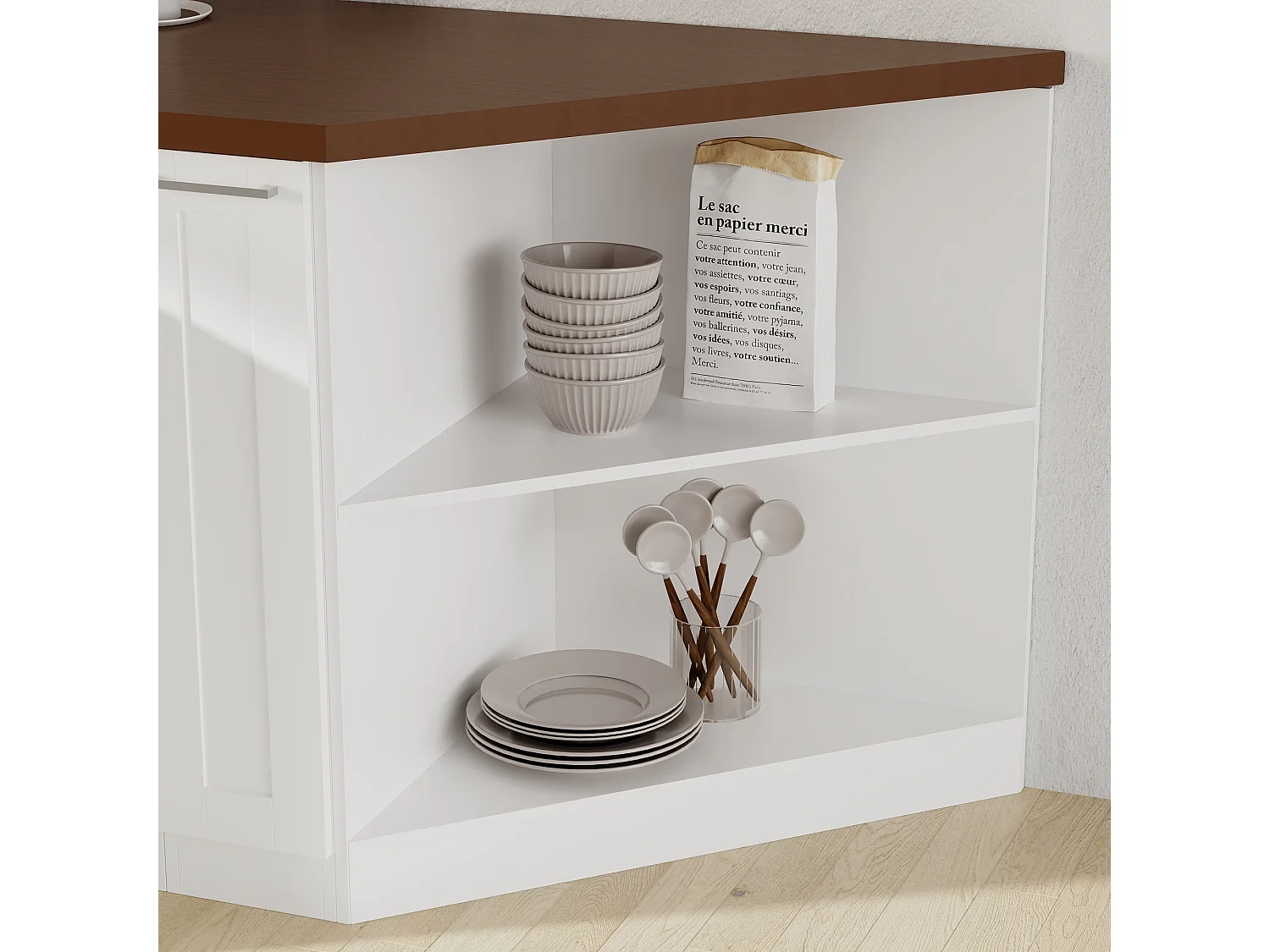 Élément Bas de Cuisine Meuble de Cuisine Modulaire avec Étagères, 60 x 60 x 81.5 cm, Blanc