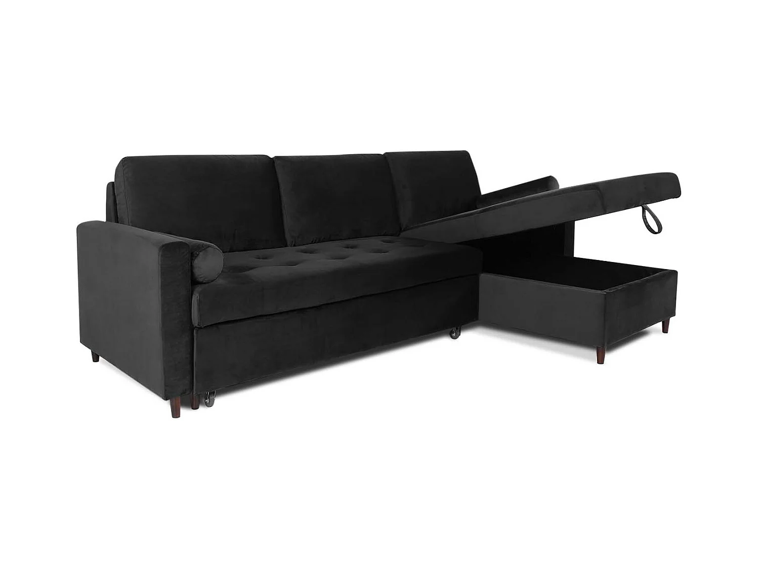 Canapé d'angle convertible réversible Claudio en velours noir