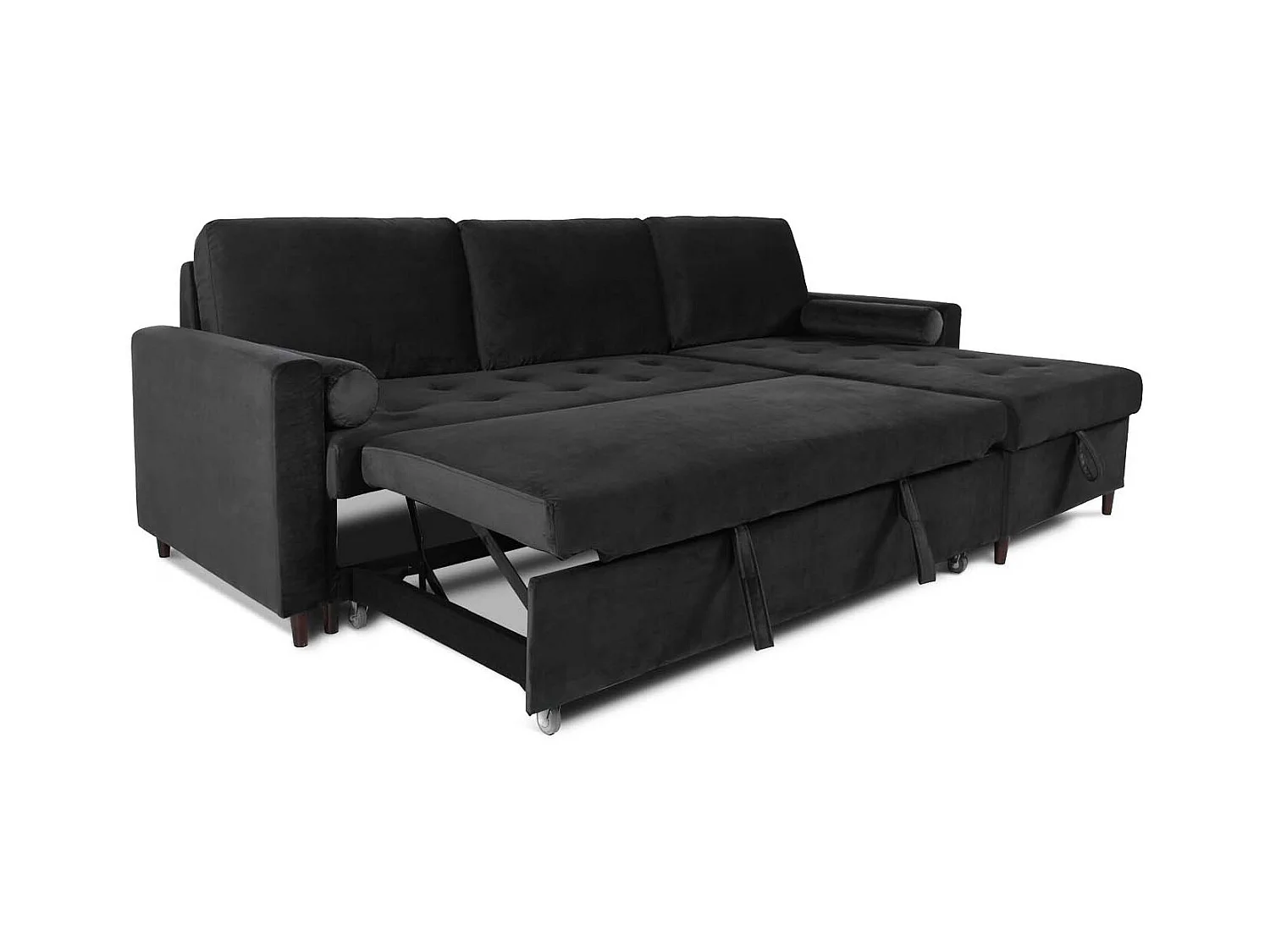 Canapé d'angle convertible réversible Claudio en velours noir