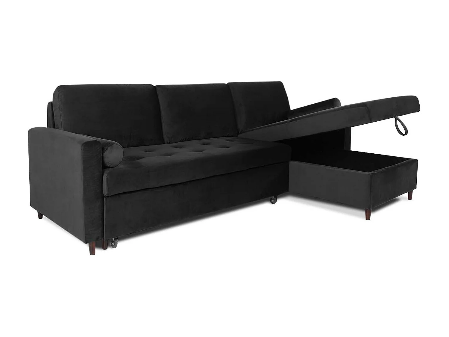 Canapé d'angle convertible réversible Claudio en velours noir