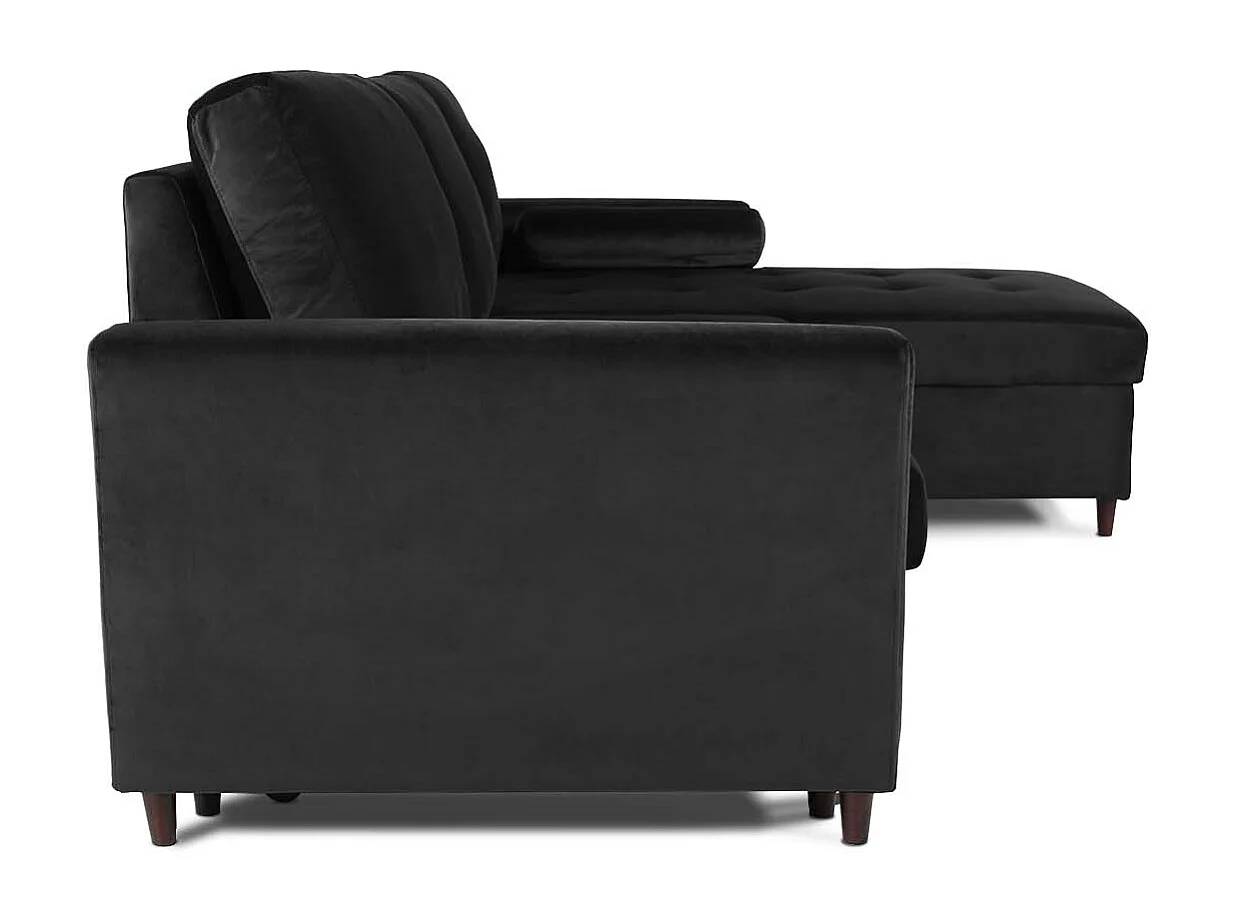 Canapé d'angle convertible réversible Claudio en velours noir