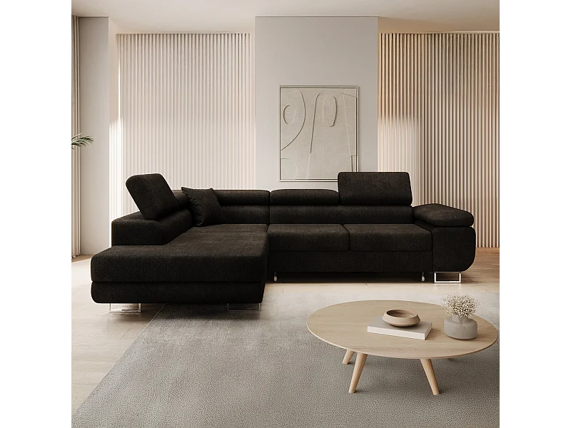 Canapé d'angle gauche convertible Marius bouclette Noir