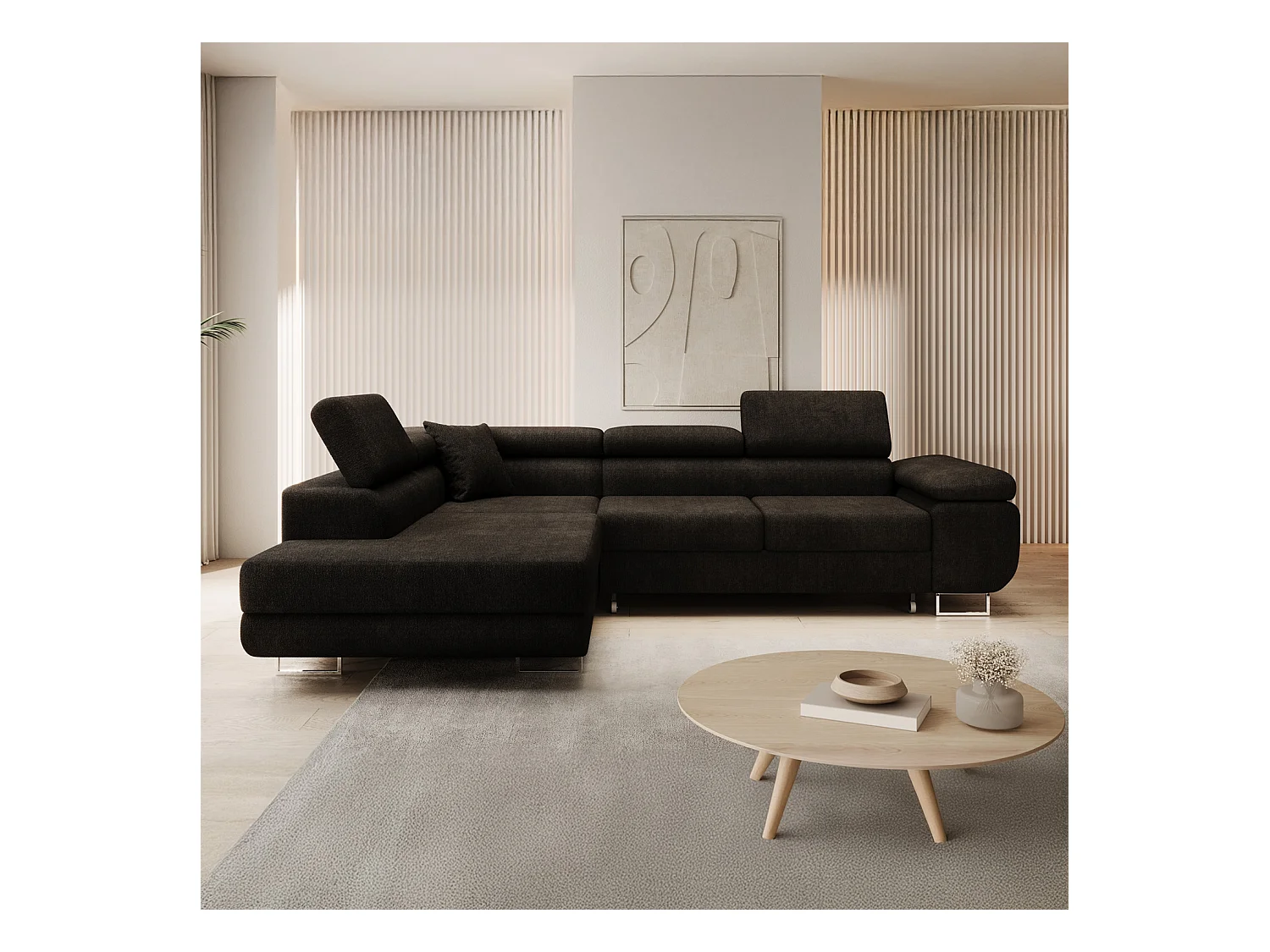 Canapé d'angle gauche convertible Marius bouclette Noir