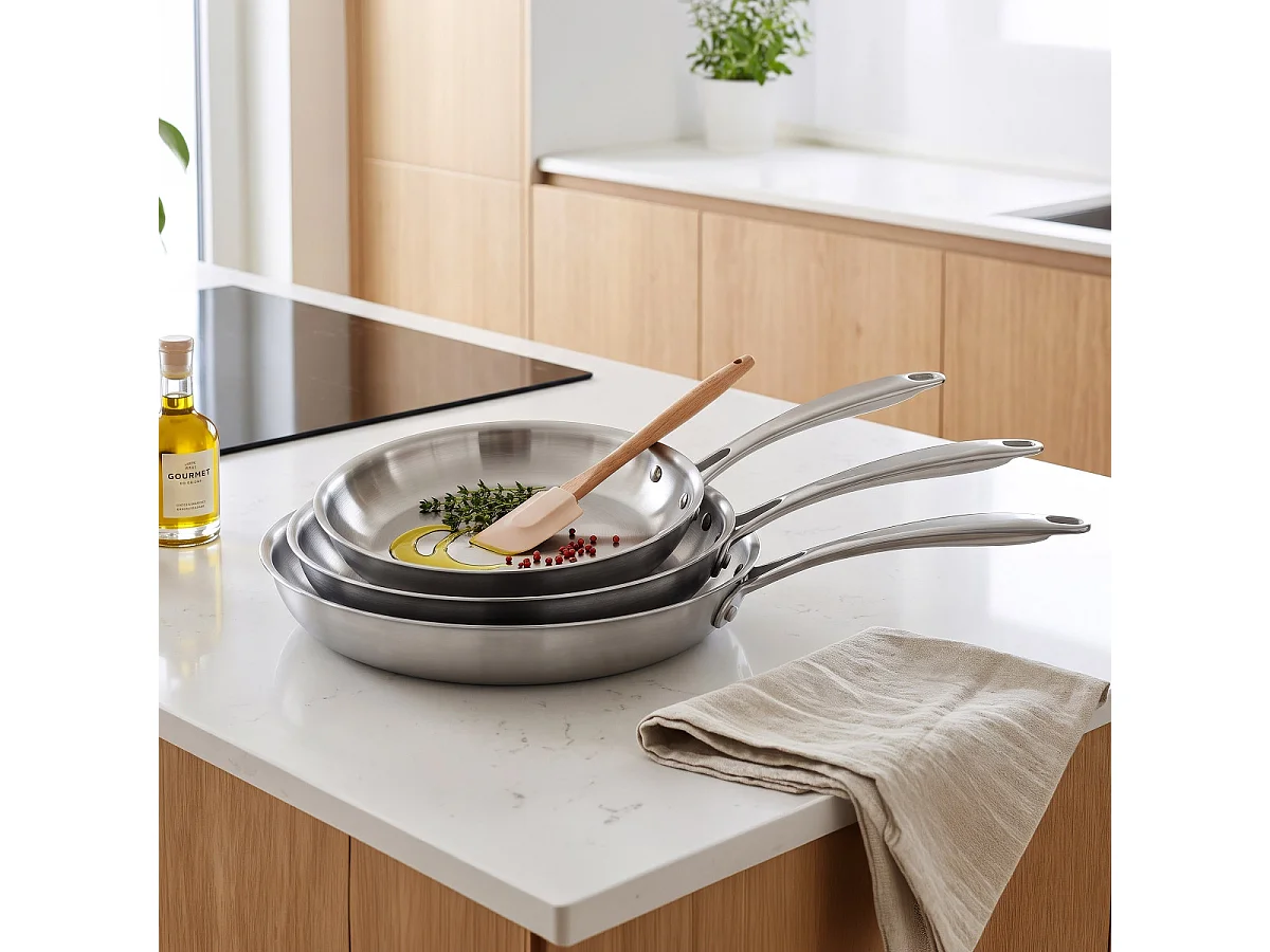 Gourmet - Lot de 3 poêles inox 20-24-28 cm