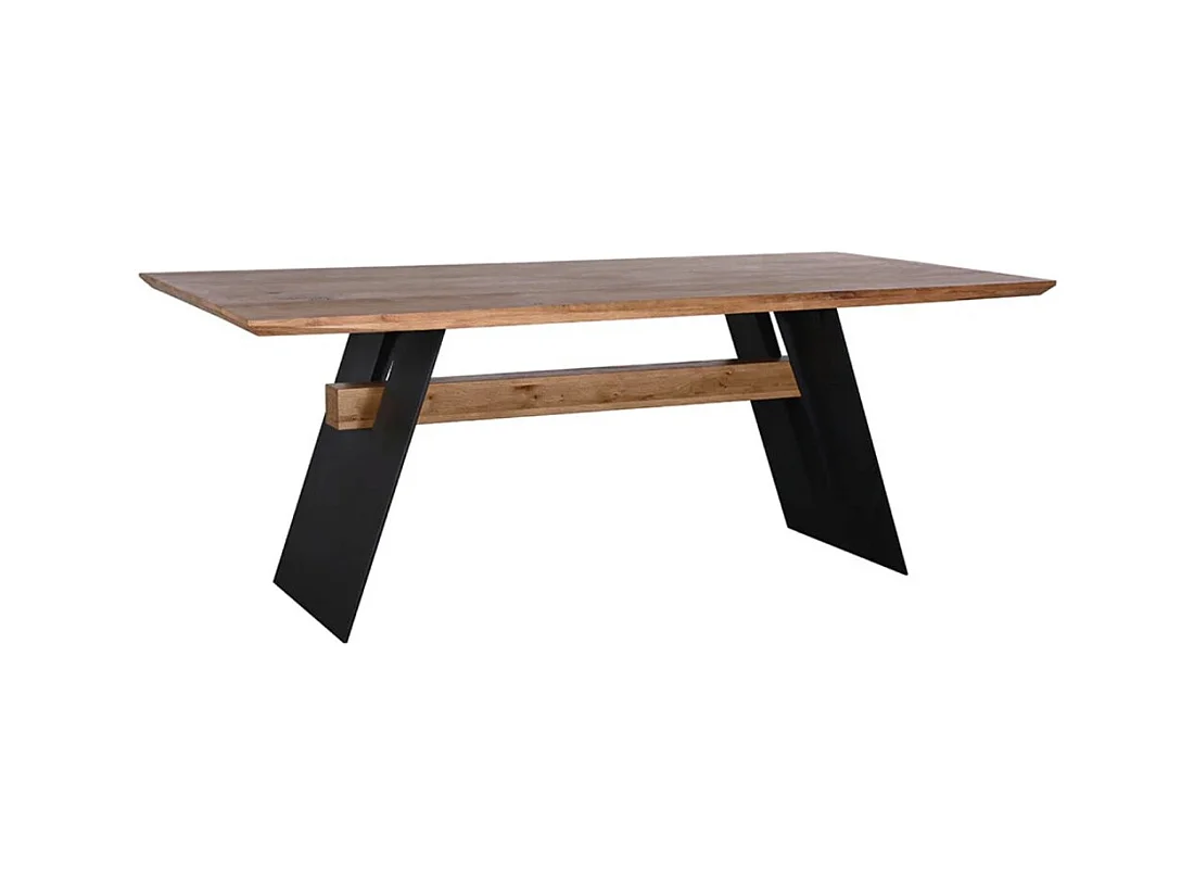 Table de salle à manger ZENTOR 200 cm – Plateau en chêne sauvage et pieds en métal noir – Style industriel haut de gamme