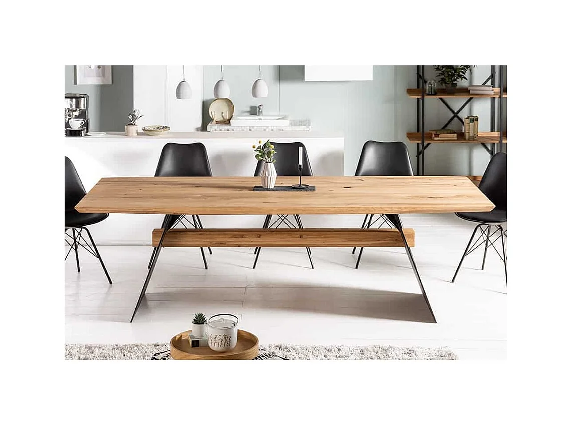 Table de salle à manger ZENTOR 200 cm – Plateau en chêne sauvage et pieds en métal noir – Style industriel haut de gamme