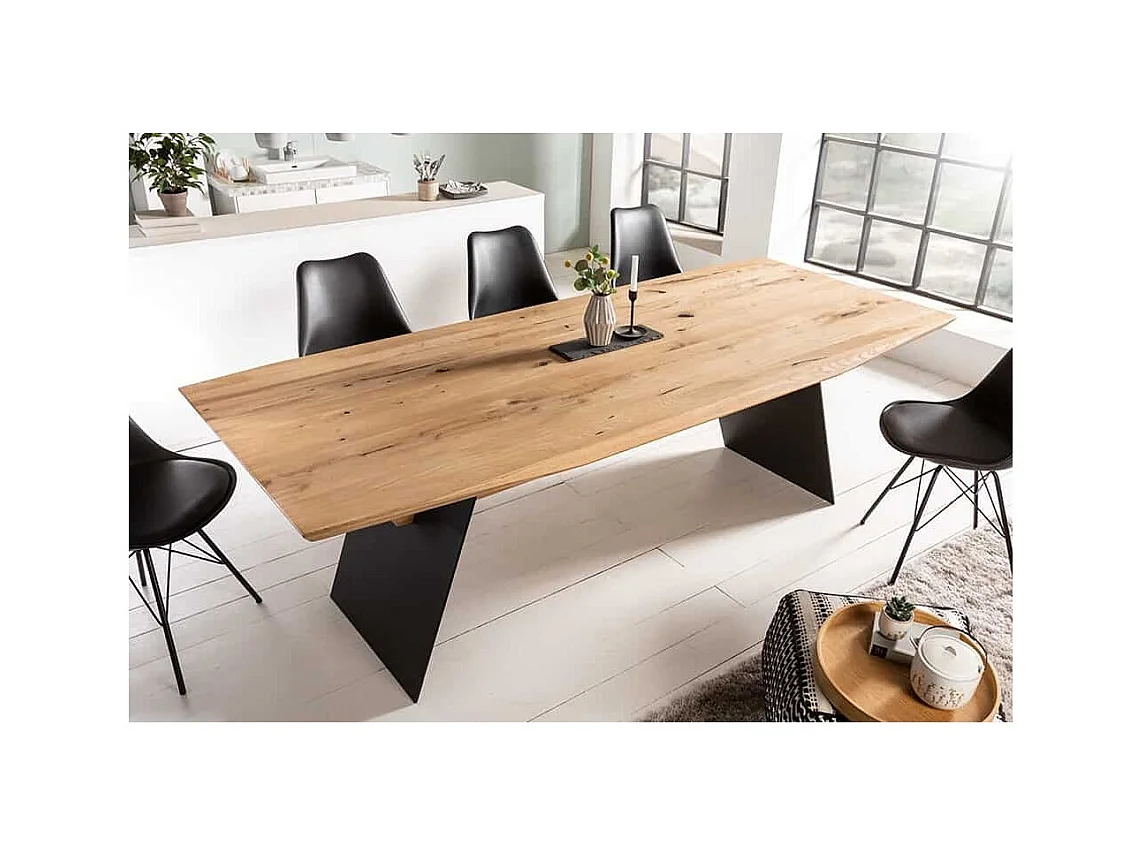 Table de salle à manger ZENTOR 200 cm – Plateau en chêne sauvage et pieds en métal noir – Style industriel haut de gamme
