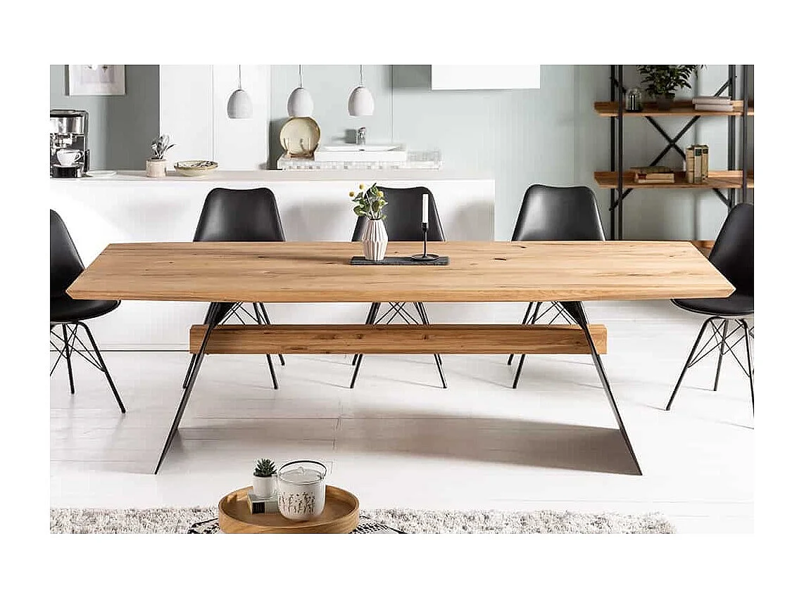 Table de salle à manger ZENTOR 200 cm – Plateau en chêne sauvage et pieds en métal noir – Style industriel haut de gamme