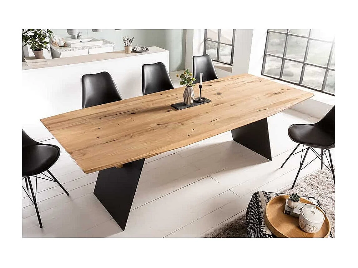 Table de salle à manger ZENTOR 200 cm – Plateau en chêne sauvage et pieds en métal noir – Style industriel haut de gamme