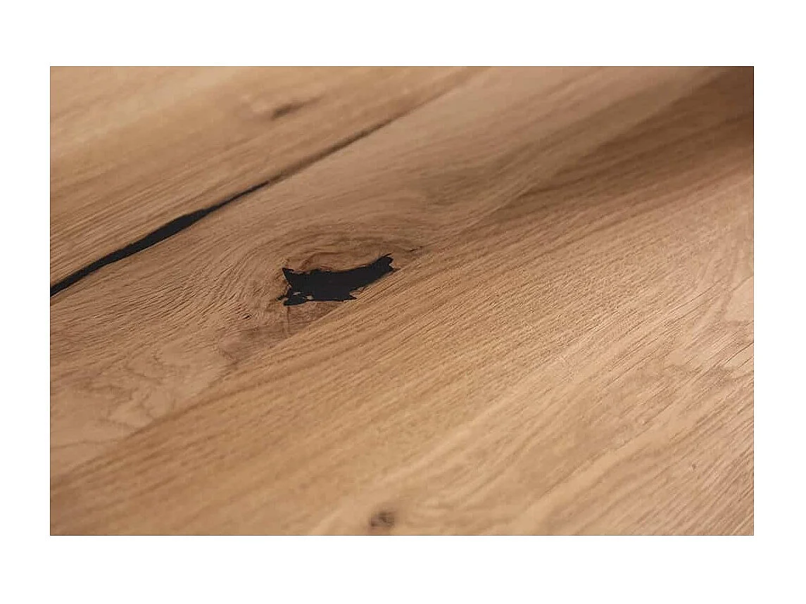 Table de salle à manger ZENTOR 200 cm – Plateau en chêne sauvage et pieds en métal noir – Style industriel haut de gamme