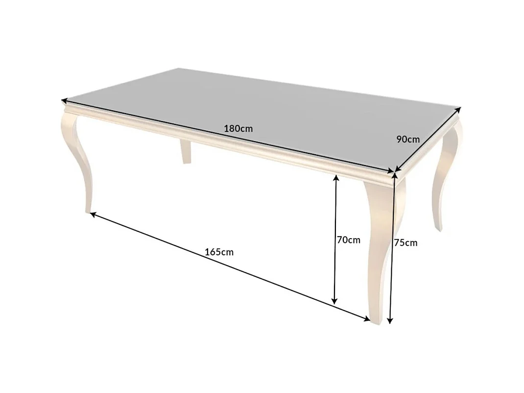 Table de salle à manger VELENA 180 cm – Plateau en verre noir et structure en acier doré – Élégance baroque et design moderne