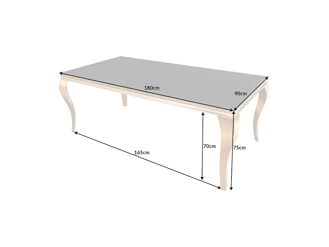 Eettafel VELENA 180 cm – Blad van zwart glas en gouden stalen structuur – Barokke elegantie en modern design
