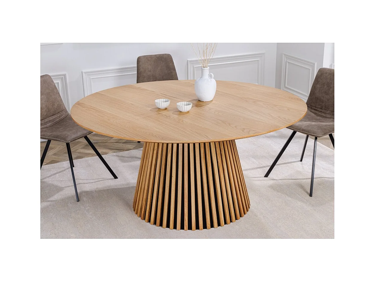 Table KANOVA 140 cm – Plateau rond en chêne clair et pied central design – Style contemporain