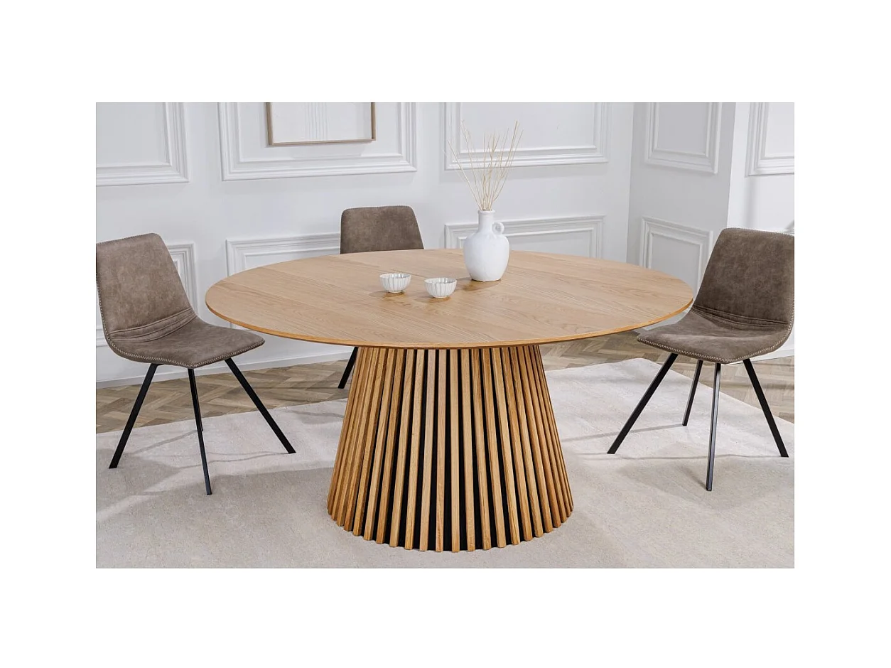 Table KANOVA 140 cm – Plateau rond en chêne clair et pied central design – Style contemporain
