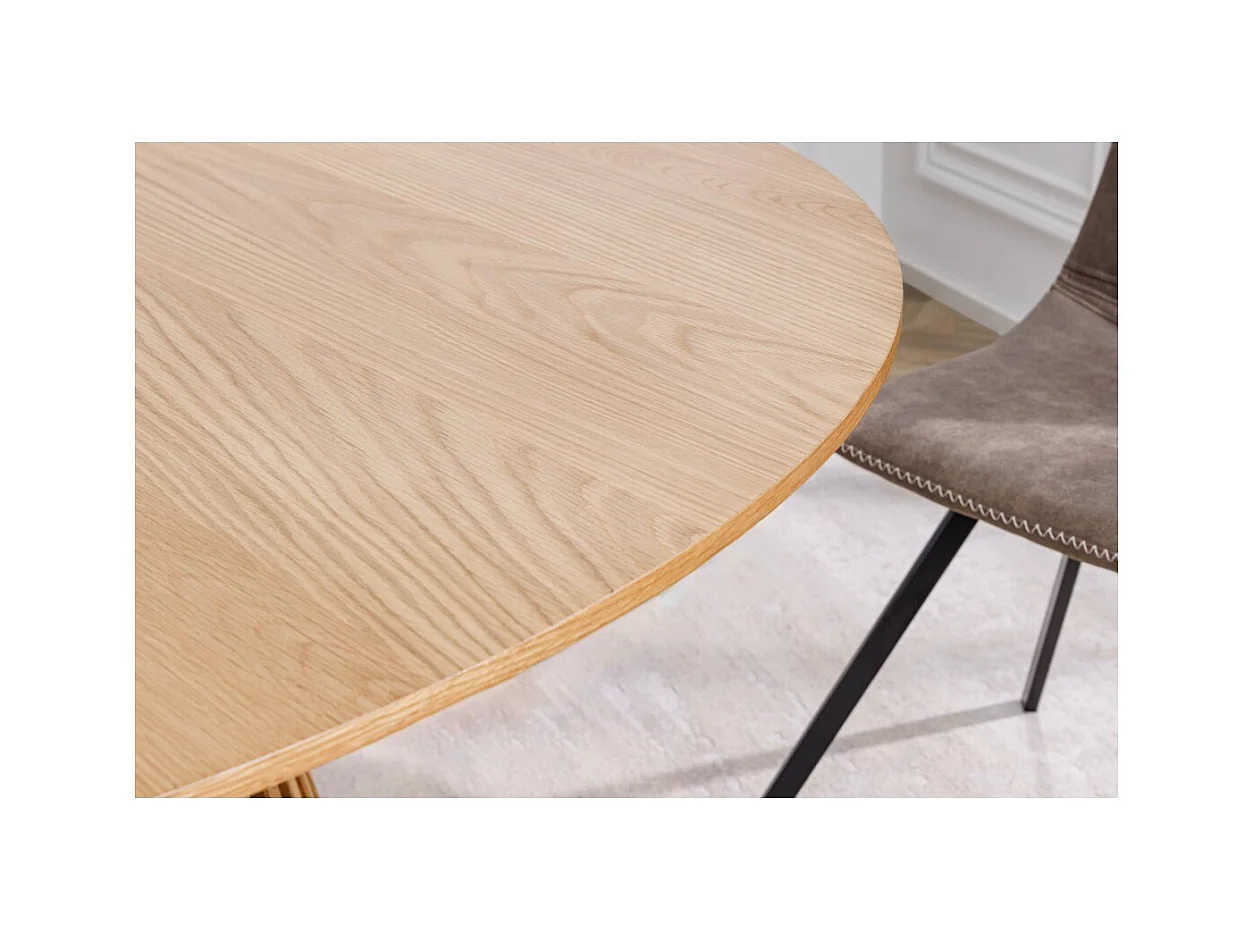 Table KANOVA 140 cm – Plateau rond en chêne clair et pied central design – Style contemporain