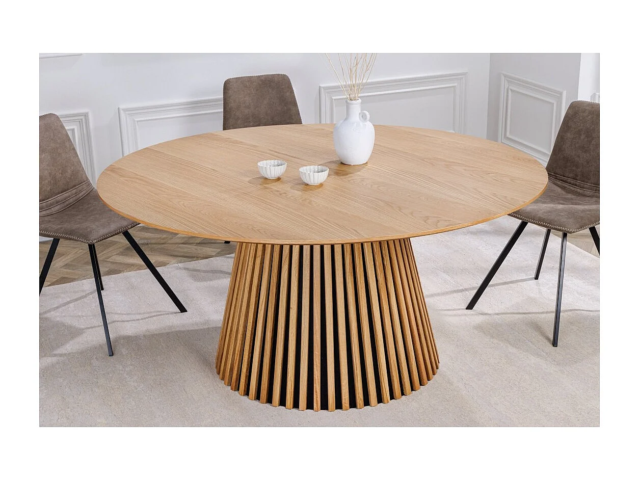 Table KANOVA 140 cm – Plateau rond en chêne clair et pied central design – Style contemporain