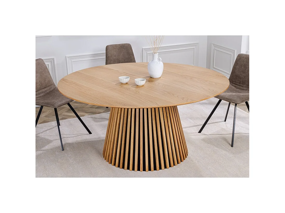 Table KANOVA 140 cm – Plateau rond en chêne clair et pied central design – Style contemporain