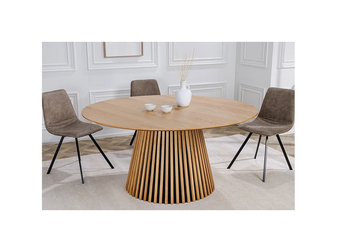 Table KANOVA 140 cm – Plateau rond en chêne clair et pied central design – Style contemporain