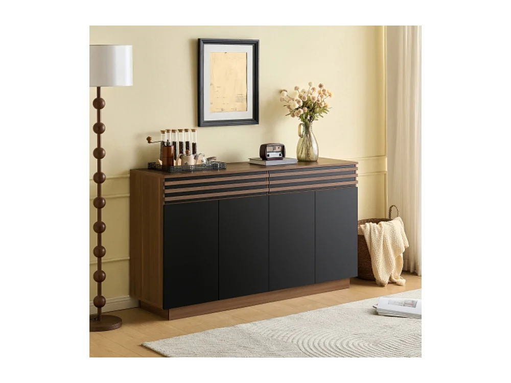 Sideboard Holzoptik mit Türen, Kommode mit 2 Schubladen & 4 Türen, für Wohnzimmer, Esszimmer & Küche 150 x 40 x 85 cm