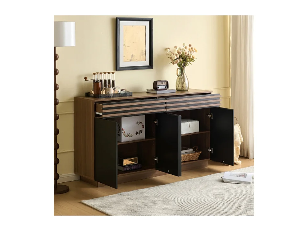 Sideboard Holzoptik mit Türen, Kommode mit 2 Schubladen & 4 Türen, für Wohnzimmer, Esszimmer & Küche 150 x 40 x 85 cm