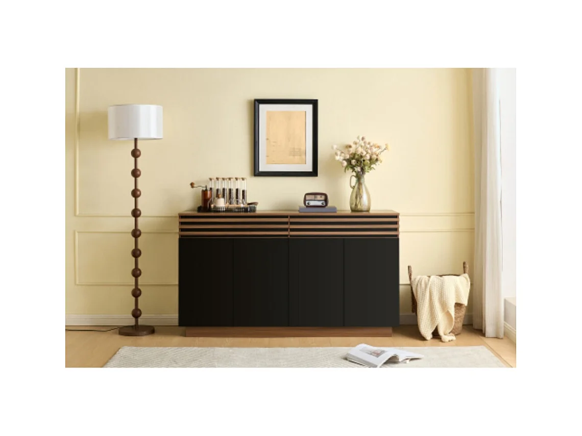 Sideboard Holzoptik mit Türen, Kommode mit 2 Schubladen & 4 Türen, für Wohnzimmer, Esszimmer & Küche 150 x 40 x 85 cm