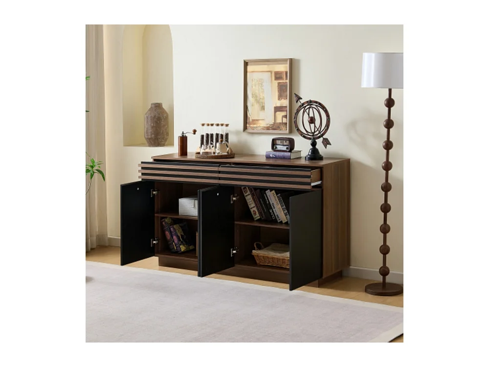 Sideboard Holzoptik mit Türen, Kommode mit 2 Schubladen & 4 Türen, für Wohnzimmer, Esszimmer & Küche 150 x 40 x 85 cm