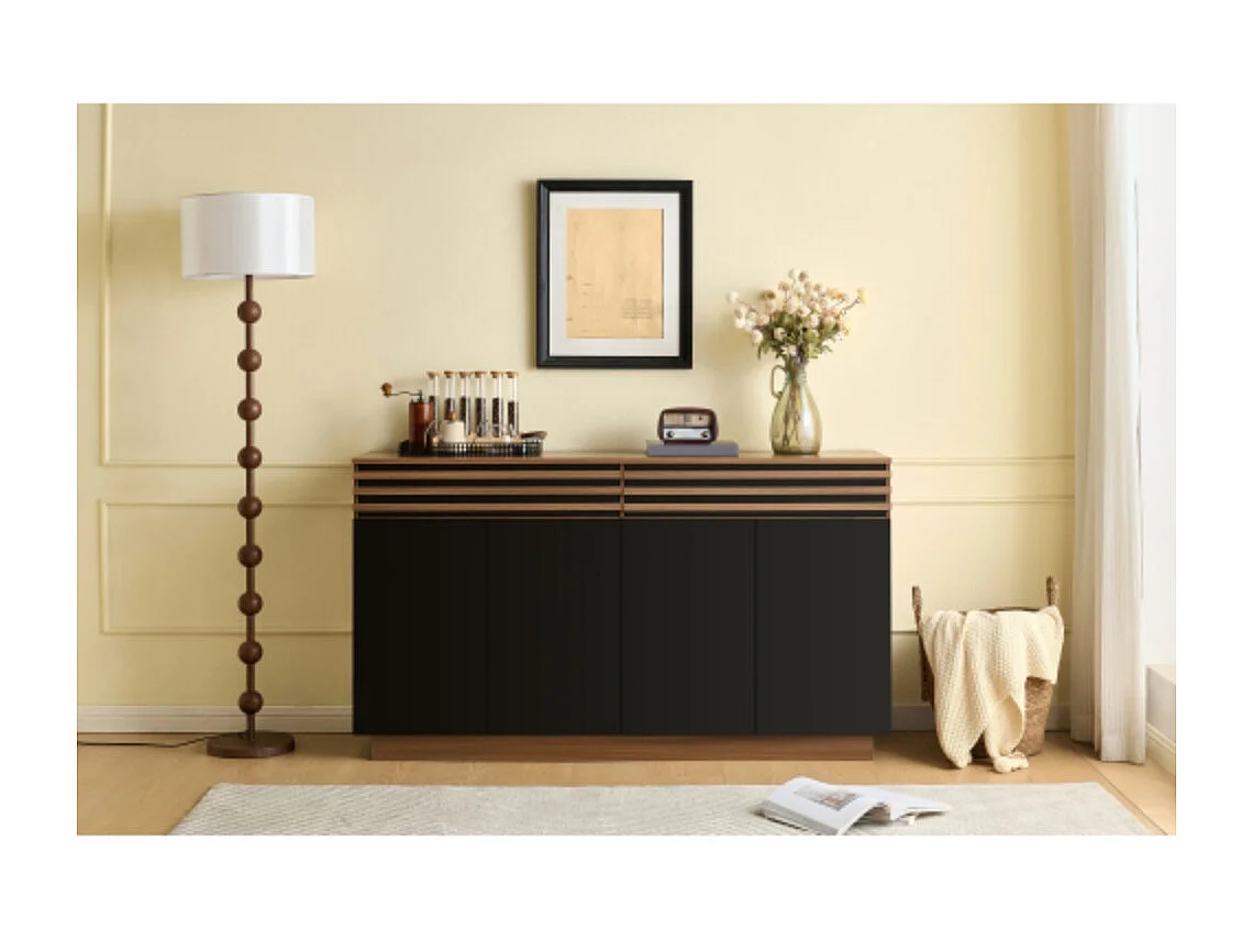 Sideboard Holzoptik mit Türen, Kommode mit 2 Schubladen & 4 Türen, für Wohnzimmer, Esszimmer & Küche 150 x 40 x 85 cm