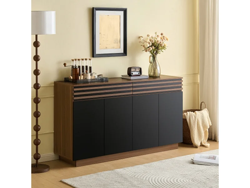 Sideboard Holzoptik mit Türen, Kommode mit 2 Schubladen & 4 Türen, für Wohnzimmer, Esszimmer & Küche 150 x 40 x 85 cm