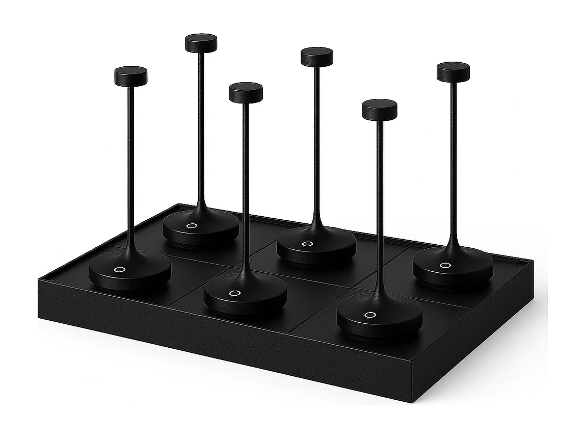 6 Lampes de table RUBY Noir H25cm + base de chargement