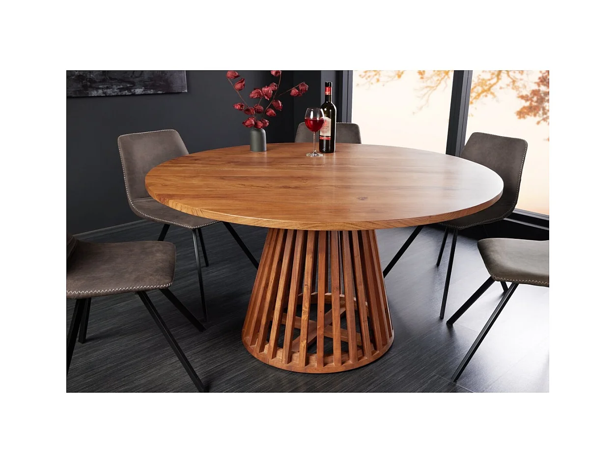 Table de salle à manger TALMA 130 cm – Plateau rond en acacia verni – Esprit rustique et chaleureux