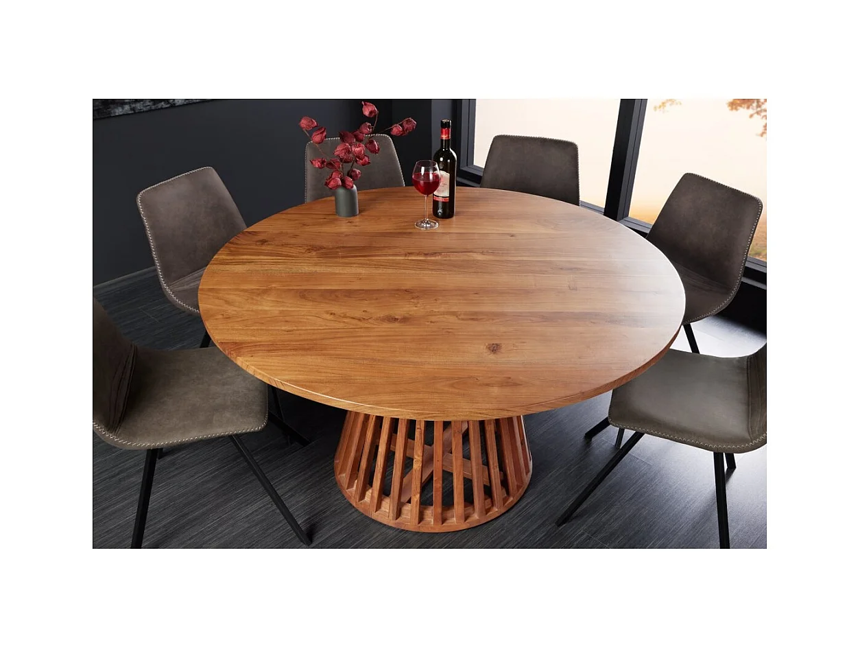 Table de salle à manger TALMA 130 cm – Plateau rond en acacia verni – Esprit rustique et chaleureux