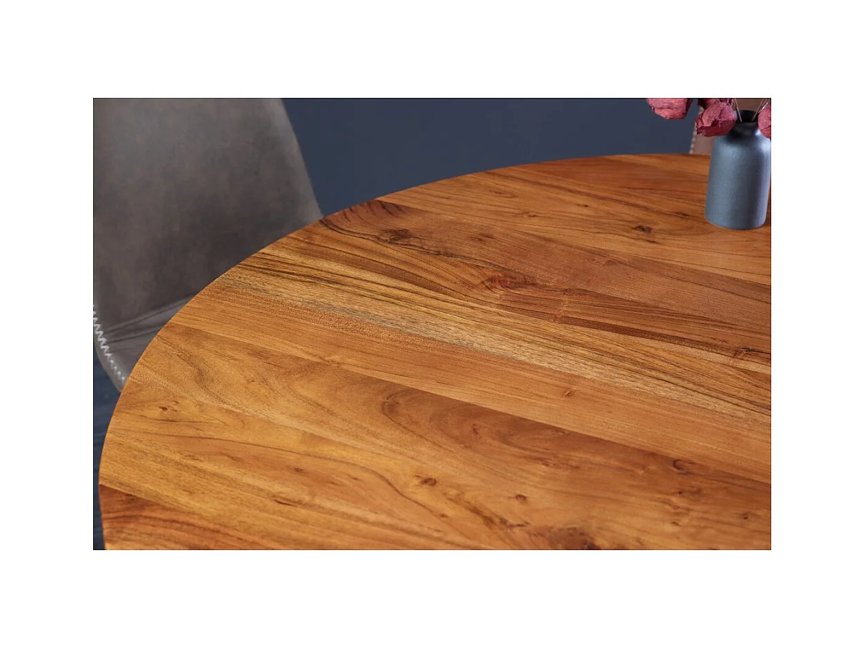 Table de salle à manger TALMA 130 cm – Plateau rond en acacia verni – Esprit rustique et chaleureux