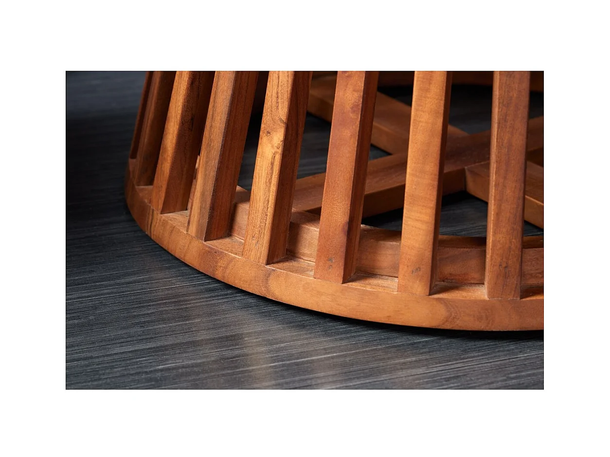 Table de salle à manger TALMA 130 cm – Plateau rond en acacia verni – Esprit rustique et chaleureux